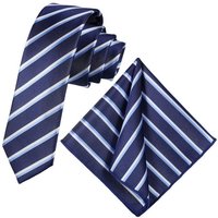 GASSANI Krawatte Streifenkrawatte Business Festlich, Herren-Krawatte Hochzeit Schlips (Set, 2-St., Krawattenset, Einstecktuch, zum Sakko, Slim Fit, Dünn) Schmal, Slim Tie, Satin Jacquard Gestreift Gemustert, Seide-Touch von GASSANI