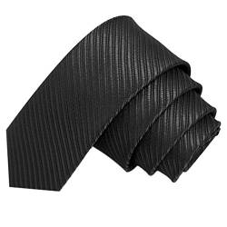 GASSANI Schwarze schmale dünne 5cm Krawatte gestreift | Skinny Herrenkrawatte Schwarz zum Sakko Anzug | Schlips Binder einfarbig mit Streifen von GASSANI