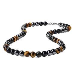 GAVU Ausgewähltes Geschenk 8mm Kristall Tigerauge Hämatit Regenbogen Obsidian Herren Edelsteine Halskette 60cm von GAVU