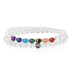 GAVU Damen 7 Chakren Armband OM Charm Kristall Perlenarmband aus Bergkristall Größe L von GAVU