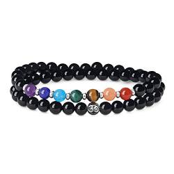 GAVU Damen 7 Chakren Armband OM Charm Kristall Perlenarmband aus Turmalin Größe S von GAVU