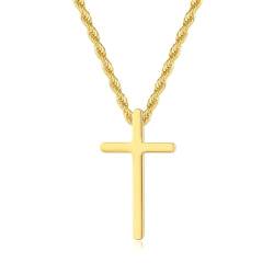 GAVU Edelstahl Gold Kreuz Anhänger Halskette für Herren, Herren Christlich Kreuzkette kleines Kreuz 55cm von GAVU
