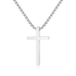 GAVU Edelstahl Herren Jesus Kreuz Kette Silber Herren Halskette Kreuz Anhänger Silber kleines Kreuz 55cm von GAVU