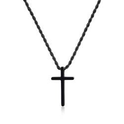 GAVU Edelstahl-Schwarz-Kreuz-Anhänger-Halskette für Herren, Jesus-Kreuz-Anhänger-Halskette kleines Kreuz 50cm von GAVU