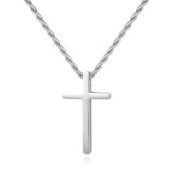 GAVU Edelstahl Silber Kreuz Anhänger Halskette für Herren, Herren Christlich Kreuzkette kleines Kreuz 55cm von GAVU