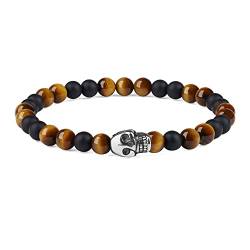 GAVU Geschenke Kristall Armband Perlen Armband aus Mattem Onyx und Tigerauge mit Totenkopf Charm von GAVU