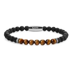 GAVU Herren Edelstein Armband mit Lavastein und Tigerauge Perlen M von GAVU