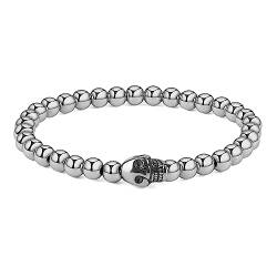 GAVU Herren und Damen Geschenkidee Edelstahl Perlenarmband mit Totenkopf Anhänger 16.5cm von GAVU