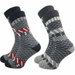 2 Paar hochwertige Damen Norweger Socken - Wollsocken – im „skandinavischen“ Look - wie selbstgestrickt - dick & warm - ohne Gummidruck - ohne drückende Zehennaht - hoher Wollanteil (35-38, farbig 2) von GAWILO