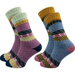 2 Paar hochwertige Damen Norweger Socken - Wollsocken – im „skandinavischen“ Look - wie selbstgestrickt - dick & warm - ohne Gummidruck - ohne drückende Zehennaht - hoher Wollanteil (35-38, farbig 3) von GAWILO