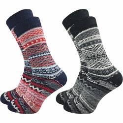 2 Paar hochwertige Damen Norweger Socken - Wollsocken – im „skandinavischen“ Look - wie selbstgestrickt - dick & warm - ohne Gummidruck - ohne drückende Zehennaht - hoher Wollanteil (39-42, farbig 1) von GAWILO