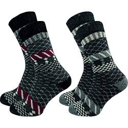 2 Paar hochwertige Damen Norweger Socken - Wollsocken – im „skandinavischen“ Look - wie selbstgestrickt - dick & warm - ohne Gummidruck - ohne drückende Zehennaht - hoher Wollanteil (39-42, farbig 2) von GAWILO