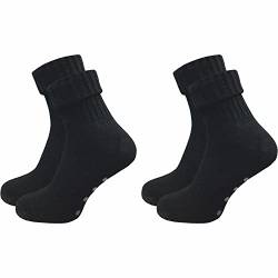 GAWILO 2 Paar Damen Stoppersocken aus Wolle | Rutschfeste Hausschuhsocken | Weiche, kuschlige & warme Socken mit Noppen (35-38, schwarz) von GAWILO