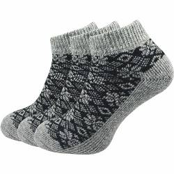 GAWILO 3 Paar hochwertige Damen Winter Sneaker Socken – Wollsocken - im „winterlichen“ Look - wie selbstgestrickt - dick & warm (35-38, grau) von GAWILO