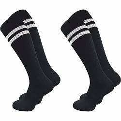 GAWILO Damen Retro Kniestrümpfe (2 Paar) | 78% Baumwolle | knielange Socken im sportlichen Look mit Komfortbund | ohne zu Verrutschen (35-38, schwarz + Ringel) von GAWILO