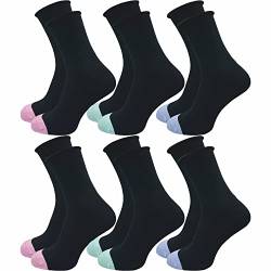 GAWILO Damen Socken mit Rollrand (6 Paar) | Ohne drückende Naht und ohne Gummidruck | Diabetikersocken mit verstärkter Ferse und Fußspitze (39-42, schwarz +++) von GAWILO