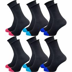 GAWILO Damen Socken mit Rollrand (6 Paar) | Ohne drückende Naht und ohne Gummidruck | Diabetikersocken mit verstärkter Ferse und Fußspitze (39-42, schwarz +) von GAWILO