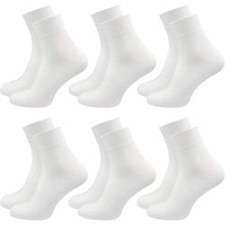 GAWILO Damen Wellnesssocken (6 Paar) | Ohne Gummibund & ohne Naht | Venensocken mit Komfortbund & verstärkten Belastungszonen (35-38, weiß) von GAWILO