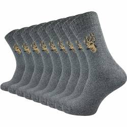 GAWILO Jägersocken für Herren (9 Paar) | Robuste Army- und Freizeitsocken mit Frotteefuß verhindert Bildung von Blasen und reguliert Feuchtigkeit (47-50, grau + Hirsch) von GAWILO