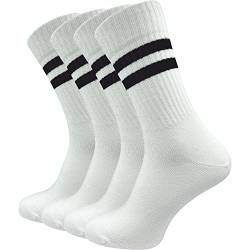 Tennissocken für Herren (4 Paar) | sehr hochwertige Sportsocken | Retro Socken mit verstärkter Ferse und Spitze (as3, numeric, numeric_39, numeric_42, regular, regular, weiß + Retro Ringel, 39-42) von GAWILO