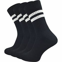 Tennissocken für Herren (4 Paar) | sehr hochwertige Sportsocken | Retro Socken mit verstärkter Ferse und Spitze (as3, numeric, numeric_43, numeric_46, regular, regular, schwarz + Retro Ringel, 43-46) von GAWILO