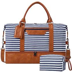 Reisetasche mit Schuhfach für Damen, Wochenendtasche, große Kapazität, für Mädchen, Rosa, Braun/Streifen (Leinwand) von GAYUAPEIA