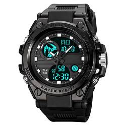 GBB Sport-Digitaluhr für Herren, wasserdicht, Sportuhr mit Alarm/Timer, Militär-Multifunktions-LED-Dual-Display, Armbanduhr für Herren, Black von GBB