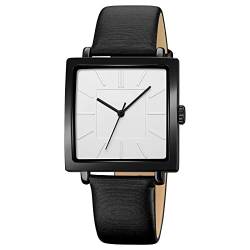 Simplicity Quadratische Damen-Armbanduhr, elegant, analoge Quarzuhr mit Lederarmband, wasserdichte modische Armbanduhr für Damen und Mädchen, Black White von GBB
