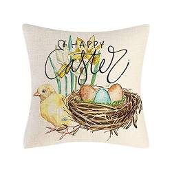 GBEN 4PCS Kissenbezug Ostern, Kissenhülle Osterdeko Frühling Zierkissenbezug Couch Dekorative Ostern, Hasen Kissenbezug Nostalgie Zierkissenbezug Ostern Hase Wohnzimmer Deko von GBEN