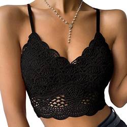 GBEN Crop Tops Damen Bauchfrei Spitzen Camisole mit V-Ausschnitt Spitzentops Ssexy Schöne Rücken Tube Top Cut Outs Bralettes Spaghetti Blusetops Festival Art Dessous Clubwear von GBEN