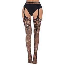 GBEN Damen Straps Strumpfhose Strümpfe Sexy Stockings Reizwäsche Strapsstrümpfe mit Spitze Schwarz Netz Durchsichtig Strapsstrümpfe mit schmalem Spitzenbund Strapsstrümpfe von GBEN