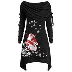 GBEN Damen Weihnachten Tunika Kleid Plissee Kragen Pulloverkleid Unregelmäßige Oberteile Langarm Minikleid Herbst Winter Langarmshirt Casual Pulli Tops von GBEN