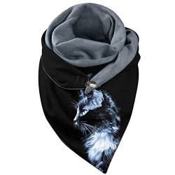 GBEN Dreieck Schal Damen Warme Leicht Schal Kuschelige Halswärmer mit Knopf Weicher Halswärmer Dreieckstuch Lustig Katzenmotiv Scarf Halstücher Deckenschal (G1-F, One Size) von GBEN