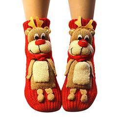 GBEN Hüttensocken Damen Winter Dicke Pantoffel Socken Weihnachtssocken Boden Handarbeit Wolle Stricken Mode Cartoon Tier Socken Adventskalender Ihr Werdet Oma Kurz Hüttensocken (RD1, One Size) von GBEN