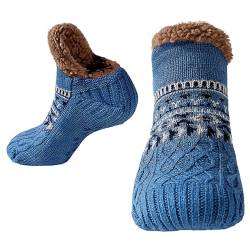 GBEN Kuschelig Warm Hüttensocken rutschfest Socken Bodenstrümpfe plus dickes Fleece, um warme Socken zu halten, leichte Baumwollsocken Socken Herren Blau Socken Damen Bodensocken Flauschige Socken von GBEN