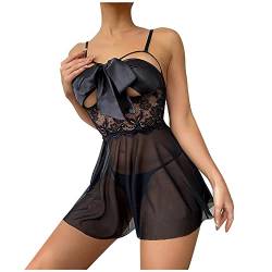 GBEN Sexy Dessous Nachtkleid Damen für Sex, Tief V Ausschnitt Lingerie Tüll Nachtkleid Vorne öffnen Reizwäsche Dessous Kleid Sleepwear mit G-String Lingerie Set von GBEN