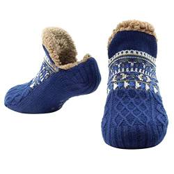 GBEN Warm Haussocken Plüsch Gefüttert Stoppersocke Herren Haus Hausschuhe Socken Bodensocken Gestrickte Warme Teppichsocken Haus Schlafsocken Sneaker Herren Socken Smart Fleece Gefütterte (Blue, B) von GBEN