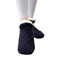 Kuschelig Warm Hüttensocken rutschfest Socken Bodenstrümpfe plus dickes Fleece, um warme Socken zu halten, leichte Baumwollsocken Socken Herren Blau Socken Damen Bodensocken Flauschige (A, 46-48) von GBEN