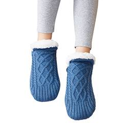 Kuschelig Warm Hüttensocken rutschfest Socken Bodenstrümpfe plus dickes Fleece, um warme Socken zu halten, leichte Baumwollsocken Socken Herren Blau Socken Damen Bodensocken Flauschige (Blue, 46-48) von GBEN