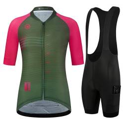 GCRFL Damen Radtrikot Sets Rennrad Jersey Reitshirts Leicht Atmungsaktiv Trägerhose mit Taschen Gepolstert, grün, Large von GCRFL