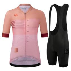 GCRFL Damen Radtrikot Sets Rennrad Jersey Reitshirts Leicht Atmungsaktiv Trägerhose mit Taschen Gepolstert, rose, 36 von GCRFL