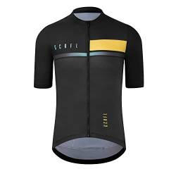 GCRFL Fahrradtrikot für Herren, kurze Ärmel, Rennrad-Trikot, Fahrrad-Tops, Shirt, Reißverschlusstasche, UPF 50+, leicht, PRO Race Fit, Schwarz/Gelb, Klein von GCRFL