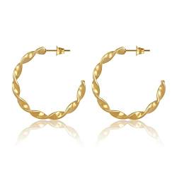 Creolen Gold für Damen I Gedrehte 18 Karat Kreolen aus Edelstahl - Wasserfest - Twisted Hoop Ohrringe in 28mm von GD GOOD.designs EST. 2015