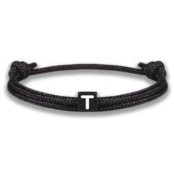 GD GOOD.designs EST. 2015 Armband mit Buchstabe T | Verstellbares Partnerarmband (14cm - 25cm) mit schwarz geflochtenen Seil von GD GOOD.designs EST. 2015