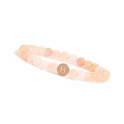 GD GOOD.designs EST. 2015 Armband mit Buchstaben H I Personalisiertes Damen Perlenarmband mit Sonnenstein Natursteinperlen und 18K rosé vergoldeter Buchstabenperle von GD GOOD.designs EST. 2015