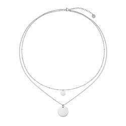 GD GOOD.designs EST. 2015 Doppelkette für Damen mit Plättchen - wasserfeste Coin Halskette zweireihig in Silber I Layered Plättchenkette aus Edelstahl von GD GOOD.designs EST. 2015