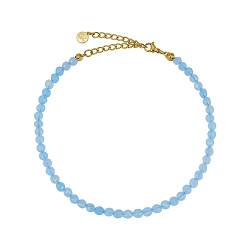 GD GOOD.designs EST. 2015 Fussketten für Frauen mit echten Aquamarin Perlen 4mm - Wasserfest - Naturstein Fußkettchen blau mit verstellbaren Verschluss in 18K Gold von GD GOOD.designs EST. 2015