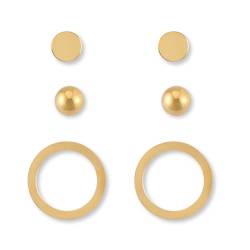 Ohrstecker Set Gold für Damen - drei goldene, hautverträgliche Stecker Ohrringe Gold I Ohrschmuck mit 18 Karat Vergoldung von GD GOOD.designs EST. 2015