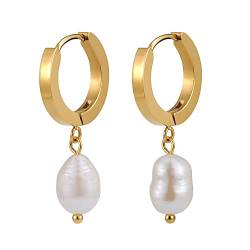 Perlenohrringe gold hängend mit echten Süßwasserperlen - Wasserfest - Damen Creolen in 18 Karat Gold oder Silber I Kreolen Ohrringe Perlen Anhänger von GD GOOD.designs