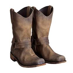 GDAFF Western Cowboystiefel mit Breitem Quadratischem Zehenbereich PU Leder Hohe Stiefel von GDAFF